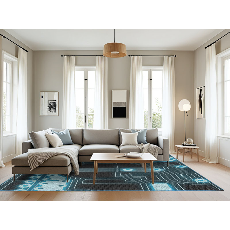 Tapis à motifs bleu marine / noir, Rectangle 8' x 12'