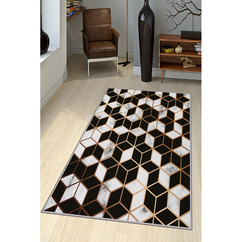 Stylish Woven Carpet (4 x 6 ft), 100% Polyester, 0.4 in Pile Height | Antibacterial, Non-Slip Underside | Machine Washable, 3D Digital Printing | Perfect for Living Room, Bedroom, and Home Decor