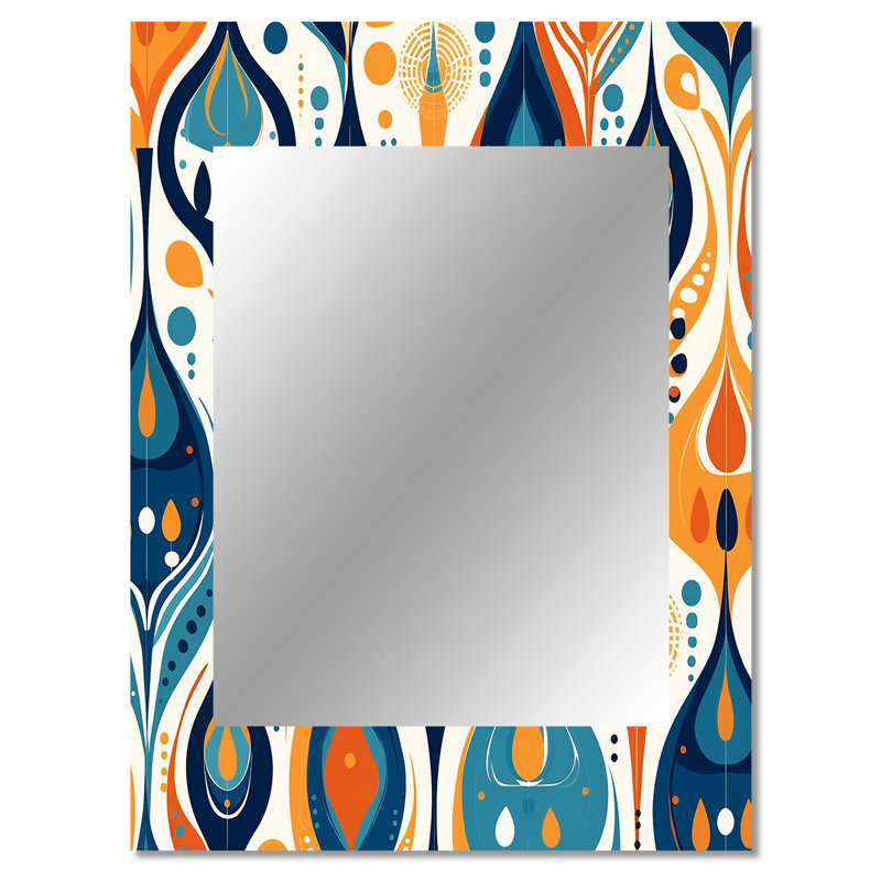 Orange and Blue Botanical Symphony II - Large Wall Mirror On Metal, 40 po x 30 po