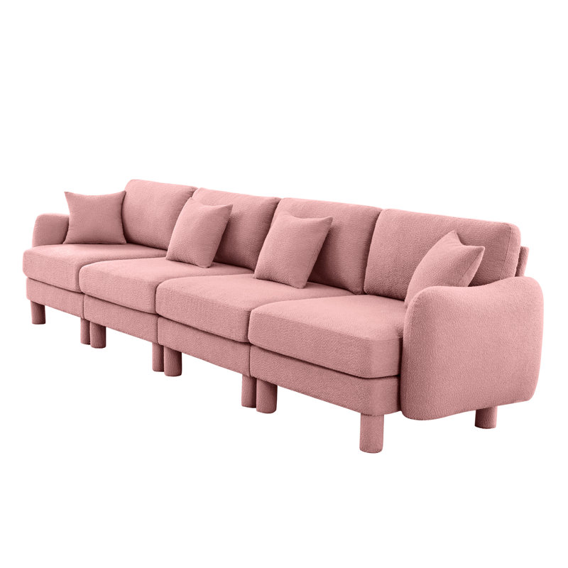 Canapé rose à 4 places en tissu bouclé moderne avec sièges à ressorts et revêtement respirant, Rose