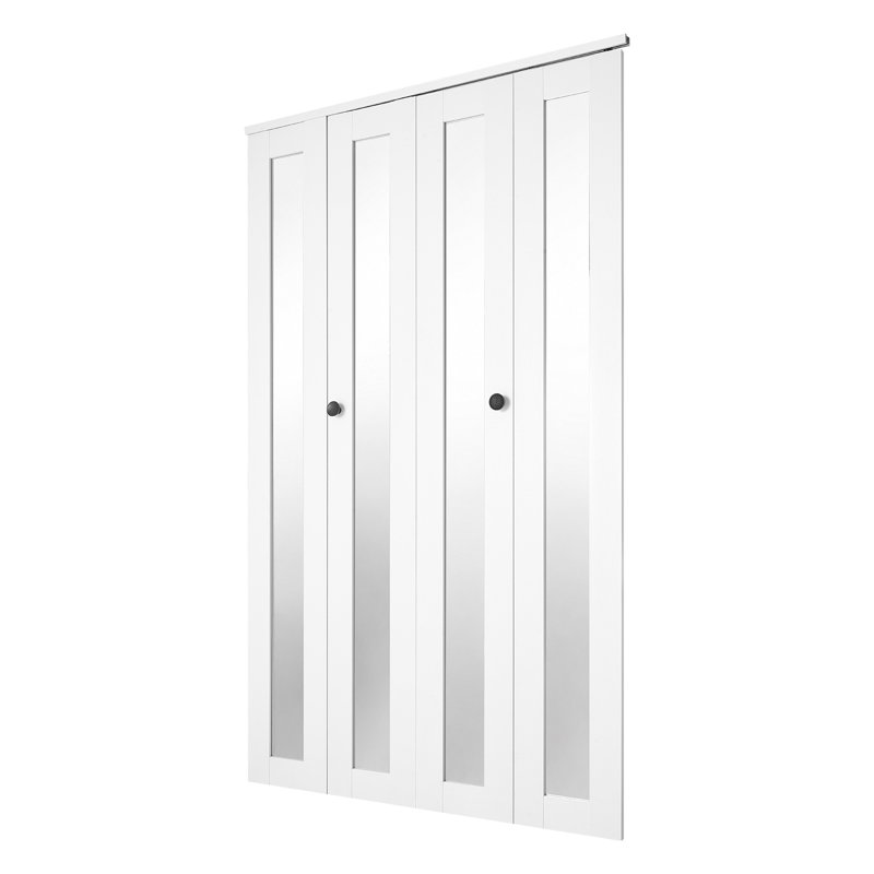 Porte pliante pliante à 4 panneaux, porte pleine grandeur en miroir 48 po (quatre 12 po) x 80 po avec trousse de quincaillerie durable et cadre composite, conception contemporaine pour économiser de l'espace dans les placards et les chambres