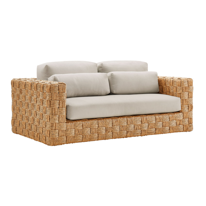 Thames Outdoor Patio Wicker Outdoor Patio Rattan Loveseat In Natural Light Gray