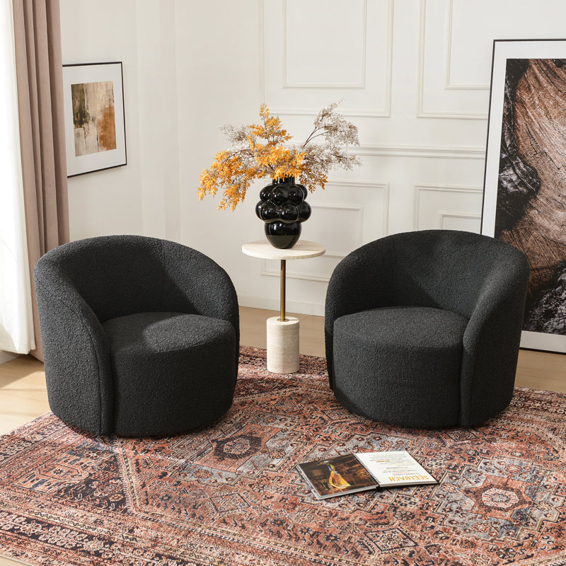 Cleaven 34" Wide Boucle Upholstered Swivel Barrel Chair (Set of 2), Gris anthracite