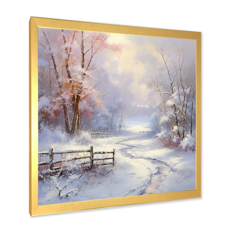 Winter's Silente River - Neige, art mural, H 36 po x l 36 po x P 1,5 po, Cadre doré à une seule photo