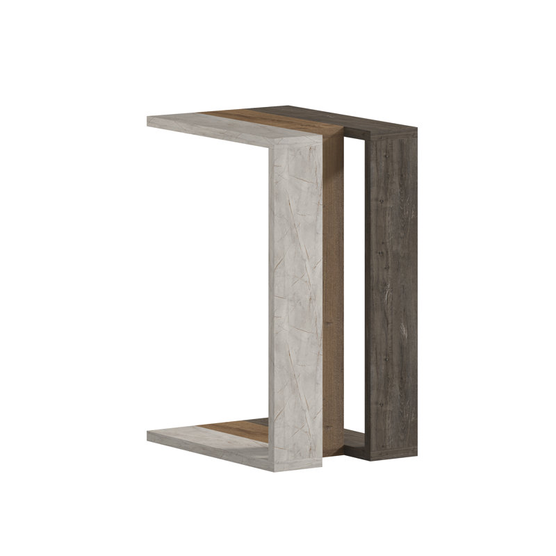 End Table, White Marble/Oak/Gray