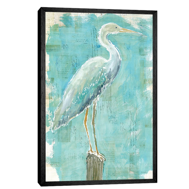 Coastal Egret I by Sue Schlabach - Painting on Canvas, 152.5 cm H x 101.5 cm W, Black Floater Framed