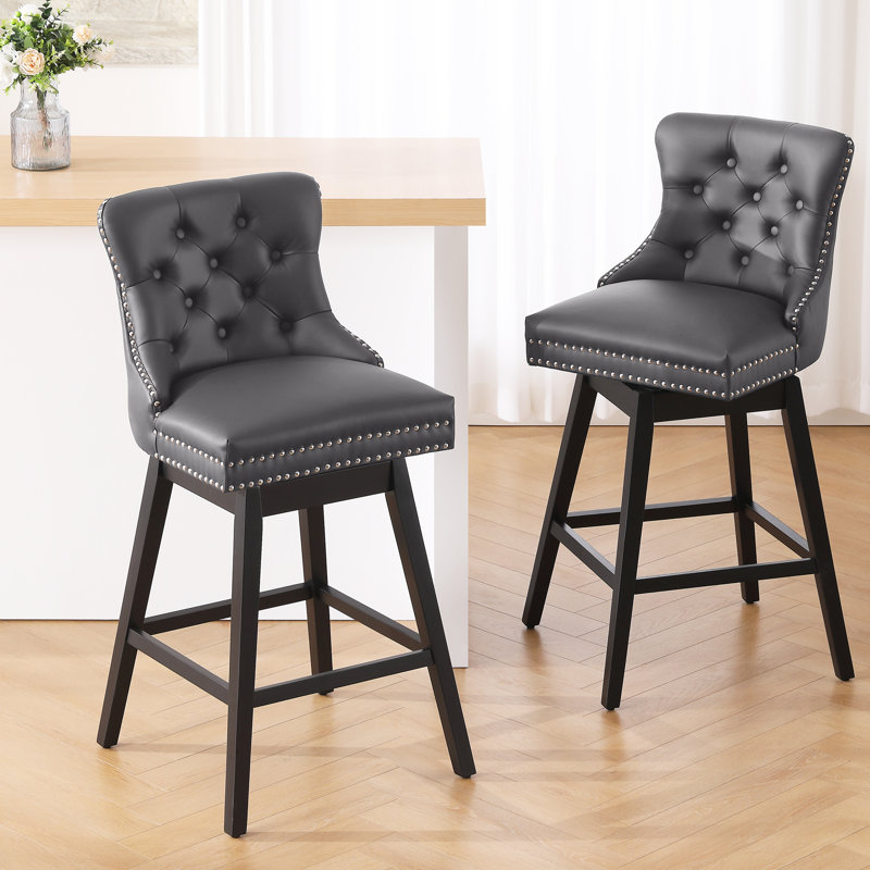 Timm Swivel Stool, Gray Faux Leather