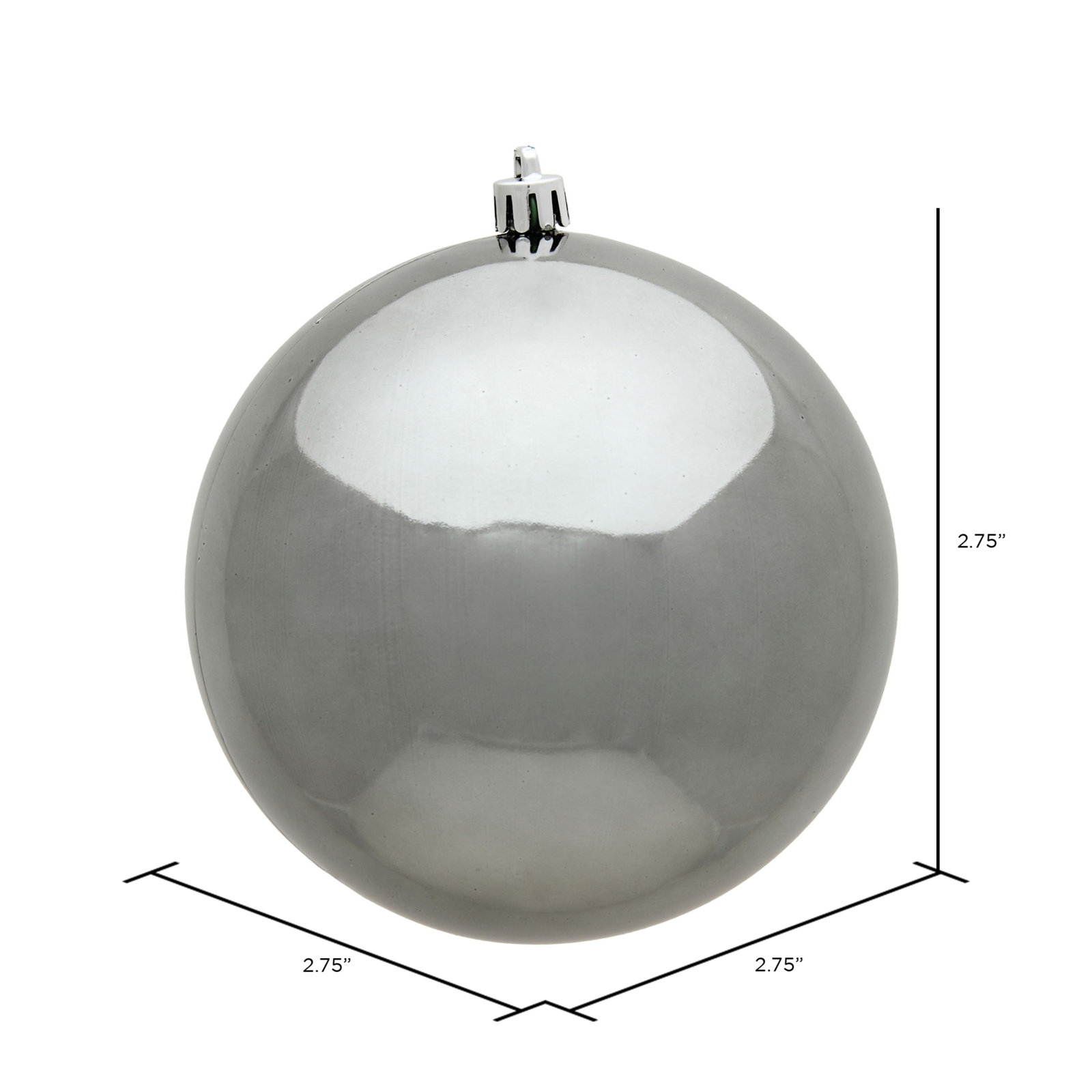 Holiday Décor Ball Ornament, Pewter Shiny, 2.75" H x 2.75" W x 2.75" D