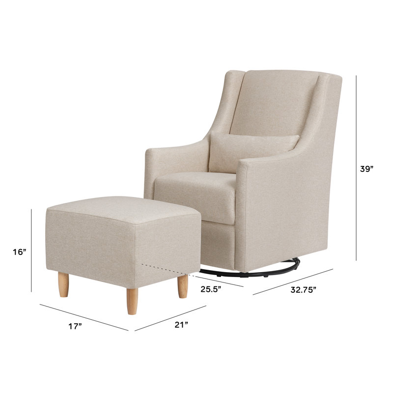 Beige Eco-Weave Upholstered Swivel Glider with Ottoman