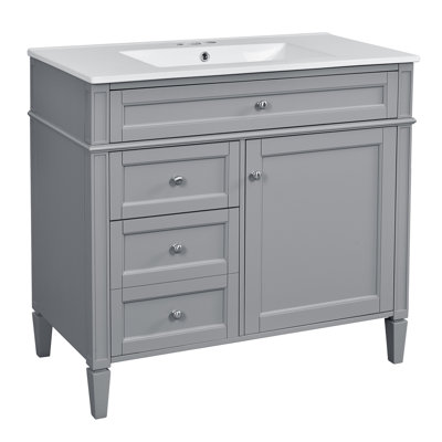 Meuble-lavabo 36 po avec lavabo supérieur, meuble-lavabo moderne avec 2 tiroirs et tiroir basculant, meuble-lavabo simple