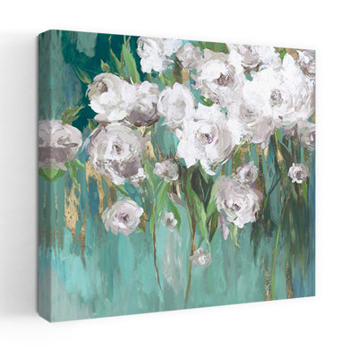 Roses sur fond bleu sarcelle III, art floral élégant et impressionniste