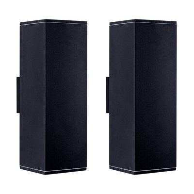 Appliques murales d'extérieur rectangulaires 18 po 18 po, avec éclairage extérieur Ip65 Up Down Aluminium noir mat et base E26 (ensemble de 2)