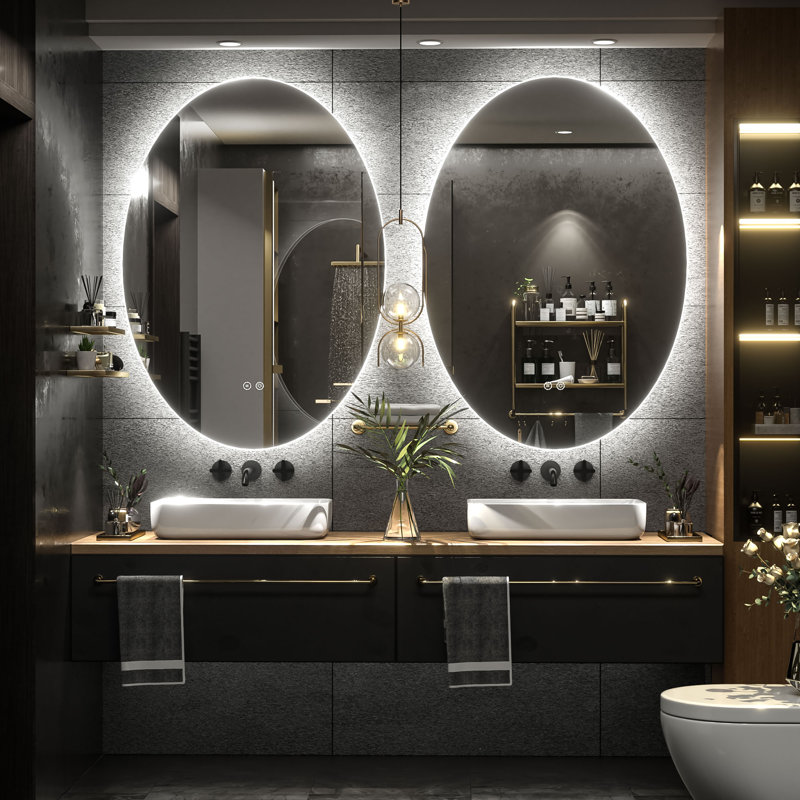 Molly Rectangle/Round/Oval LED Anti-Fog Tempered Glass Wall Bathroom Vanity Mirror - UL Certified, 36" x 24", Oval