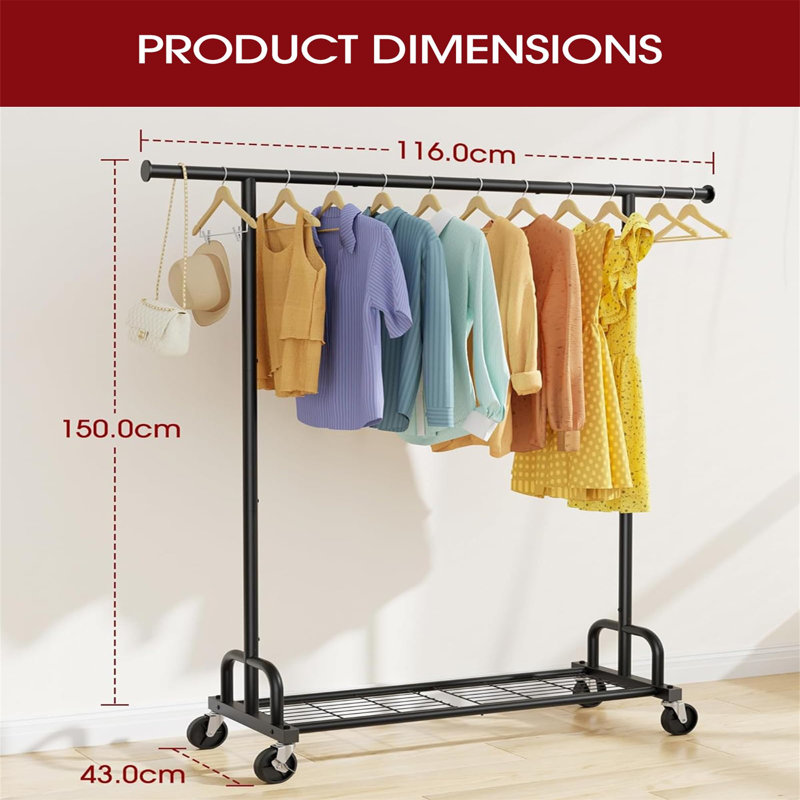 116cm Rolling Clothing Rack