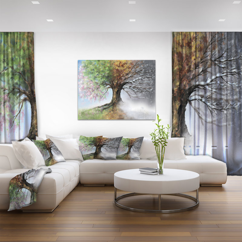 Arbre sur toile, impression de nature quatre saisons - Arbre avec quatre saisons, H 8 po x l 12 po, Toile tendue, Sans cadre