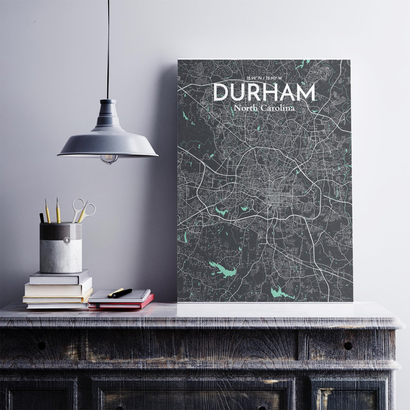 Durham City Map, impression, Vert/gris, H 27,6 po x l 19,7 po