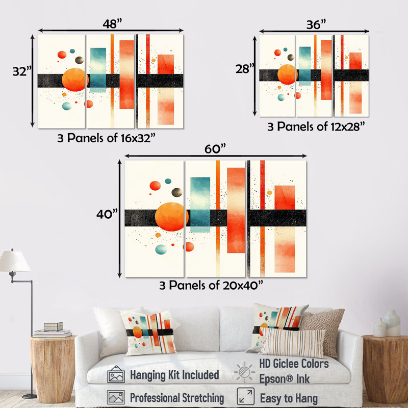 «Dynamic Rectangle Balance of Geometric I», ensemble d'art mural abstrait géométrique, 32" H x 48" W, Toile tendue