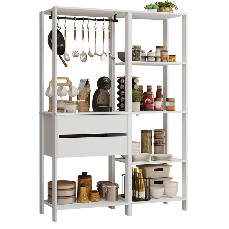  Support de rangement pour garde-manger avec 2 tiroirs, 7 tablettes et espace de rangement pour armoire de cuisine modulaire L 51 po - blanc