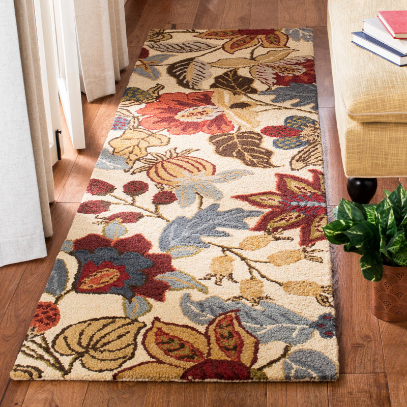 Tapis floral en laine touffeté à la main Arber, Tapis de couloir 2 pi 3 po x 12 pi