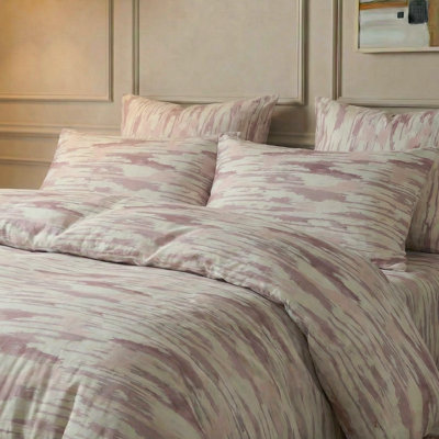 100% Cotton Double Gauze Striped Duvet Cover Set Bean Pink Art Texture Pattern Soft Breathable Cotton Bedding Set Farmhouse Cute 3 Piece Quilt Duvet Set for All Seasons