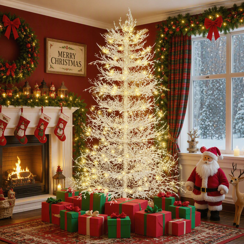 Sapin de Noël artificiel Aspen de 1,80 m préilluminé, sapin articulé, 623 branches, 420 lumières DEL blanc chaud, couleur corail, idéal pour les fêtes de fin d'année à la maison.