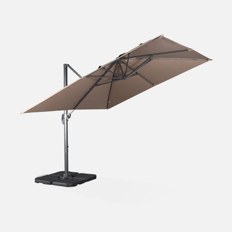 3x3m cantilever parasol + 50x50cm weighted slabs included, Brown