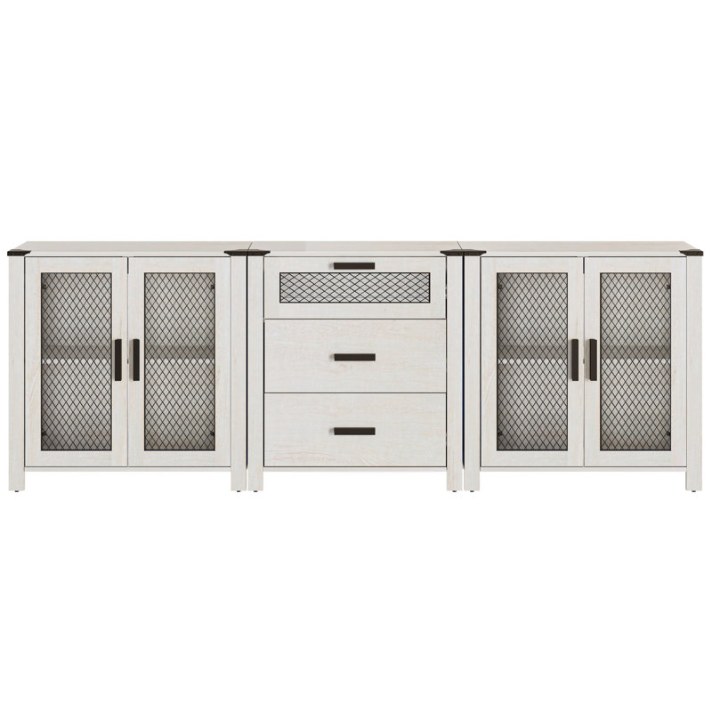 Tv Stand Set With Drawers For Ups To Tv,storage Cabinets With Adjustable Shelf, Antique White