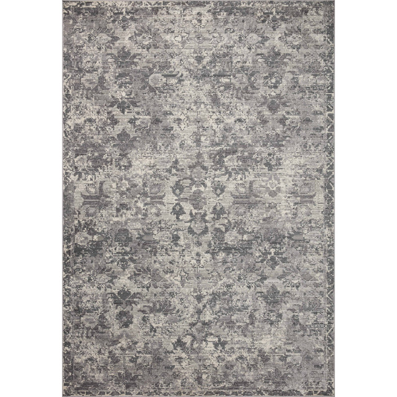 Gausman Floral Machine Woven Polypropylene/Polyester Area Rug in Gray, Square 1'6"