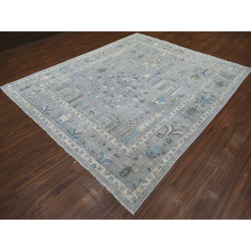 Tapis en laine noué à la main 8 pi 2 po x 9 pi 10 po Angora Oushak Willow Cypress