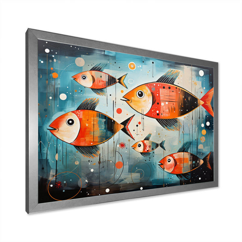 " Minimalism Fish Collages II ", Silver Single Picture Framed, 30" H x 40" W x 1.5" D