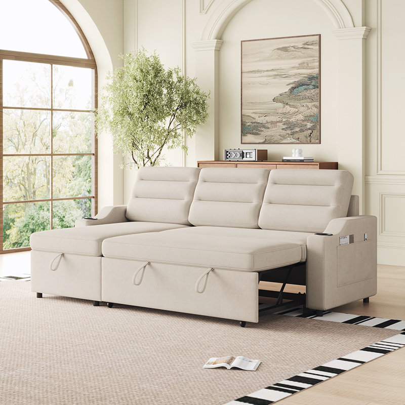 Sleeper Sofa, Beige Fabric Duplicate