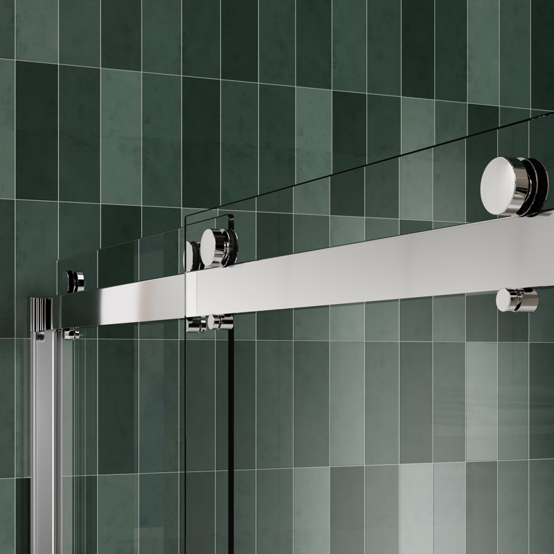 Porte de douche sans cadre de l 56 po x H 74 po, Nickel brossé
