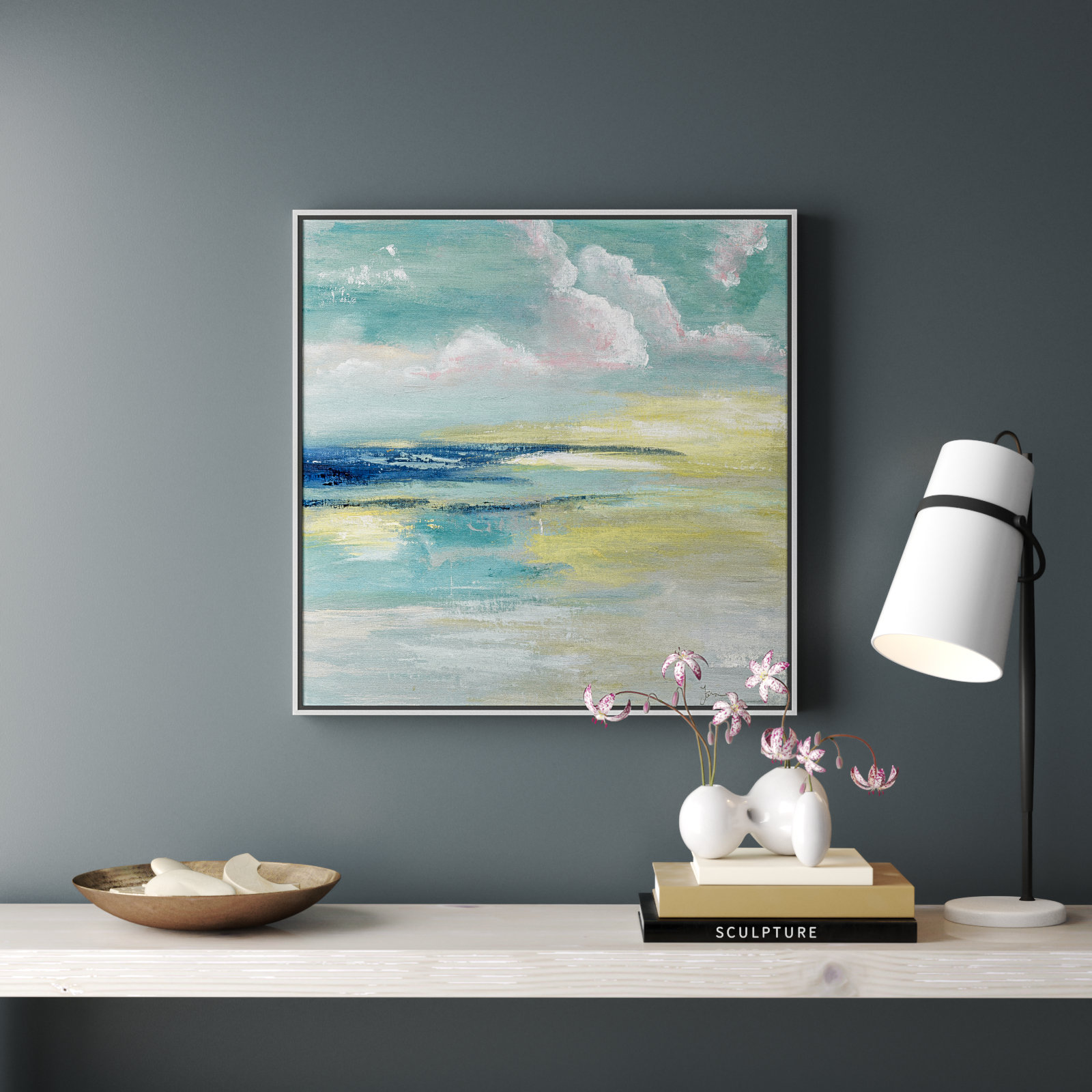 Ocean View by Tava Studios - Painting Print, White Framed Canvas, 46.5" H x 46.5" W x 2" D