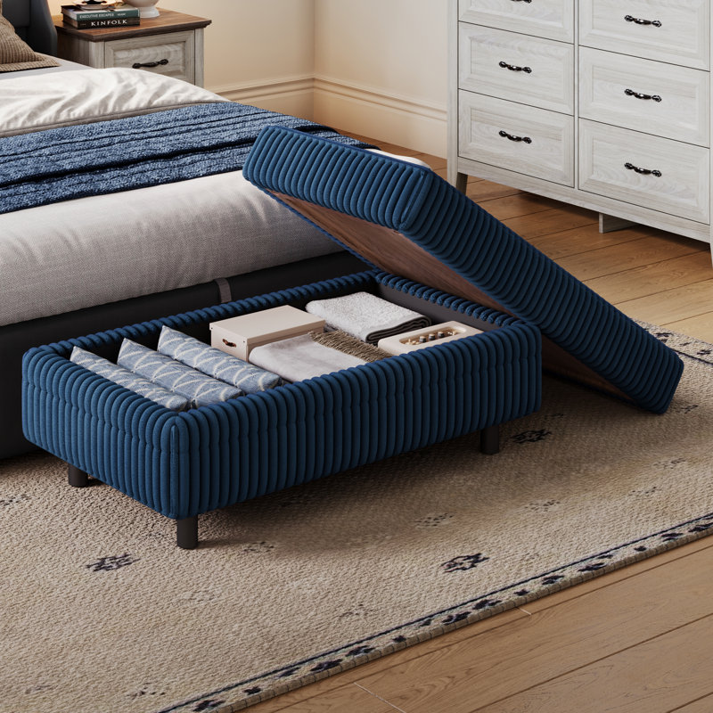 Repose-pieds de rangement tapissier avec plateau 40,55 po Sherry (ensemble de 2), Marine