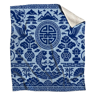 Blue Asian Motif Blankets