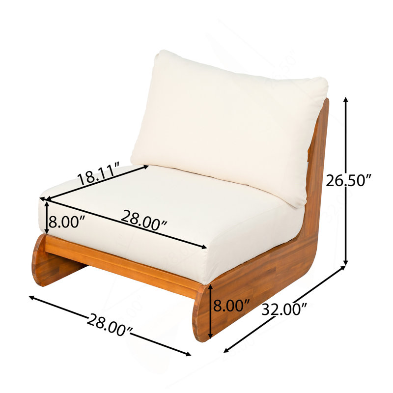 Fauteuil club en acacia Lazy, beige, Coussin beige / structure en teck