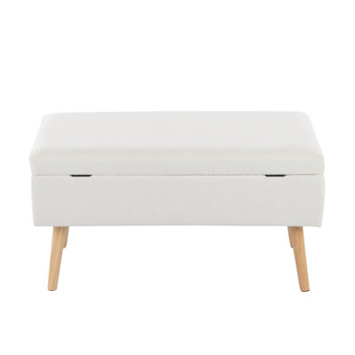 Natural Wood and Cream Fabric Storage Bench with Flip-Top Lid