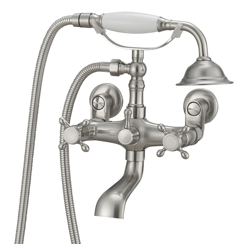 2 Handle Wall Mounted Clawfoot Tub Faucet, Brushed Nickel