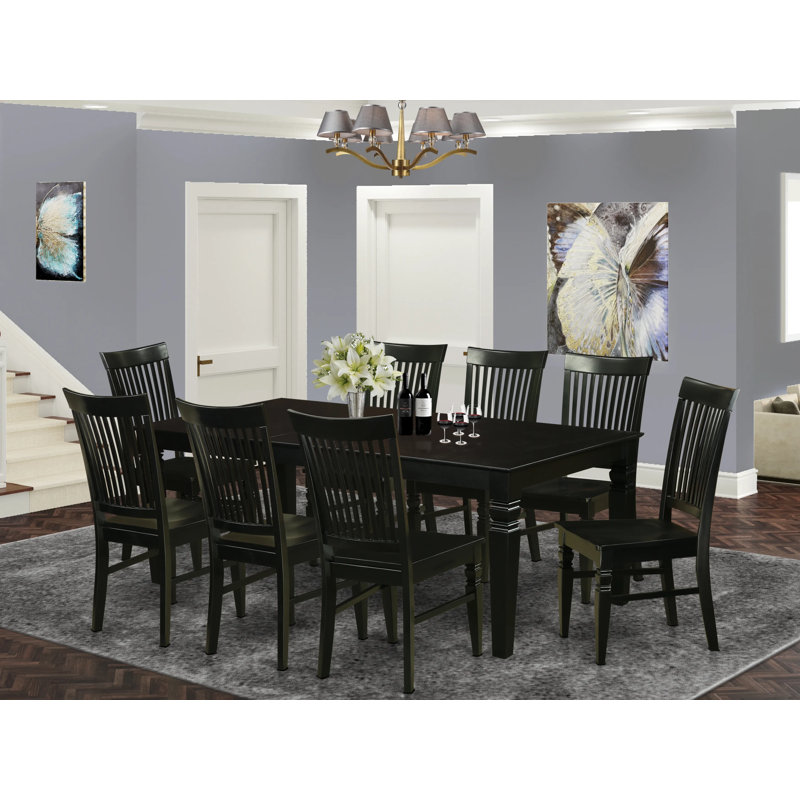 Ensemble de mobilier de salle à manger 9 pièces comprenant une table de cuisine rectangulaire avec rallonge papillon et 8 chaises, noir