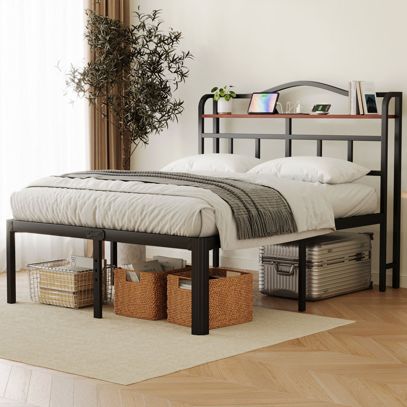Abdalmalak 18" High Platform Bed Frame with USB & Type C Charging Station, No Box Spring, No Squeak, Full/Double