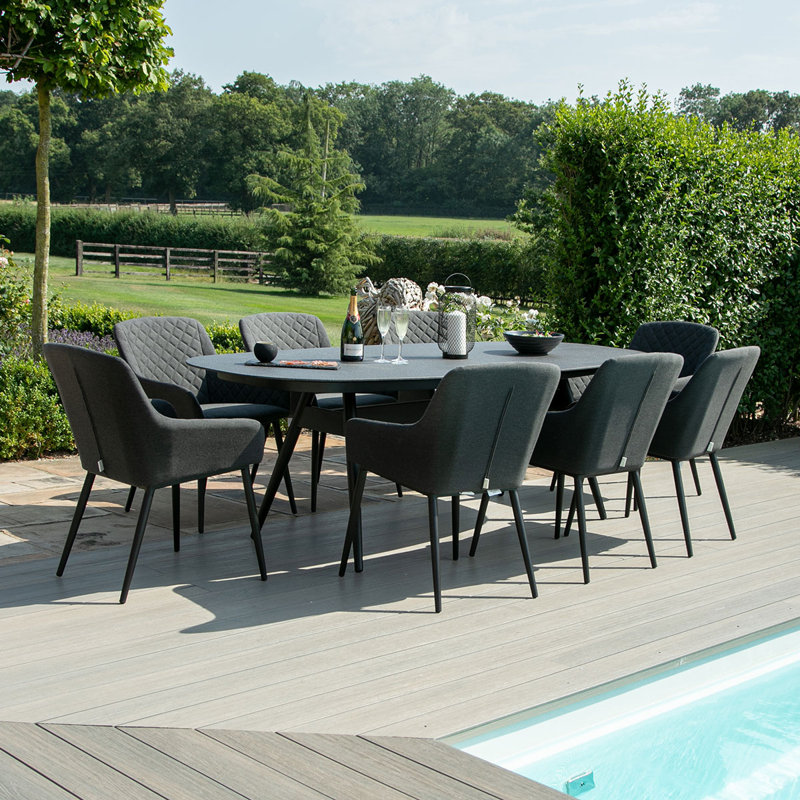 Chillon Outdoor Fabric Zest 8 Seat Oval Dining Set, Charcoal