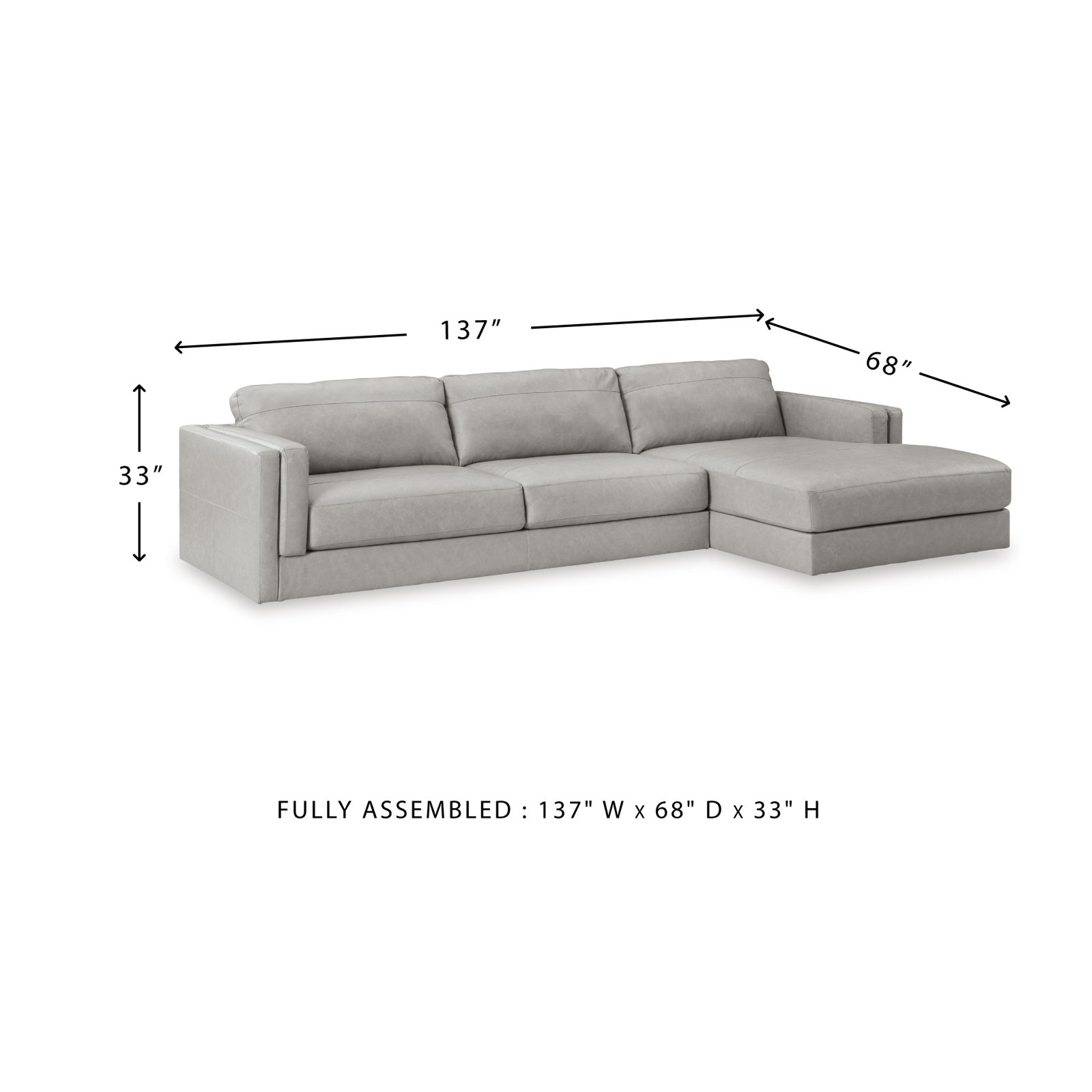 Ehitan 2-Piece Sectional With Chaise, Right Hand Facing