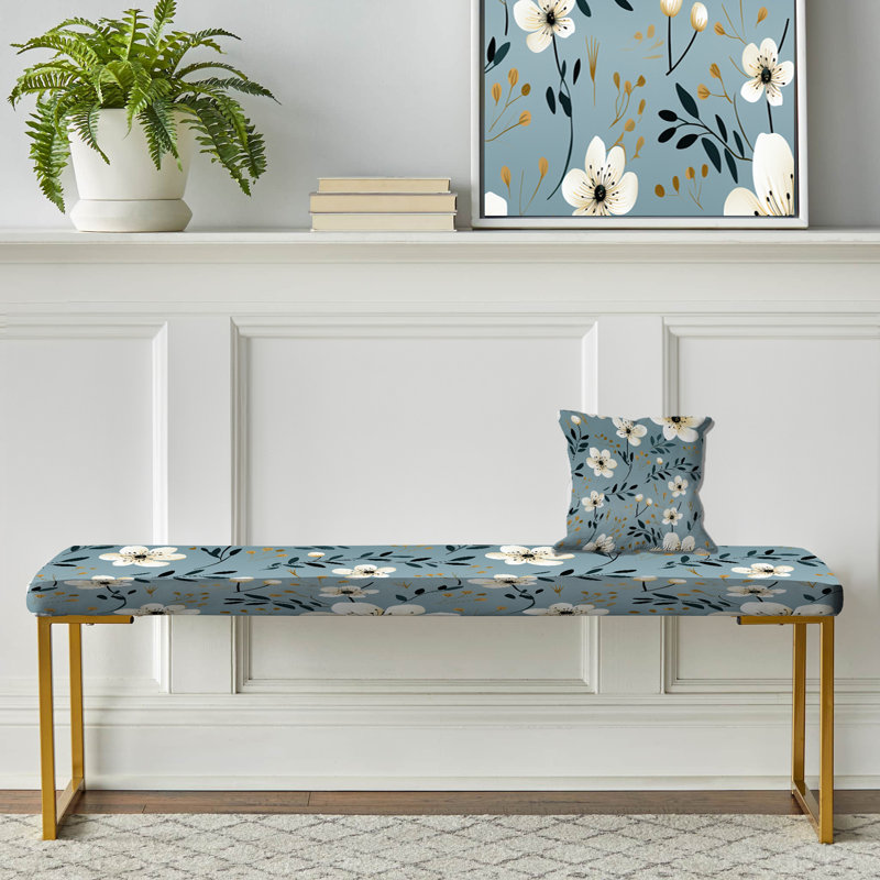 Upholstered Bench, Minimalist Beauty Floral Pattern In Ivory I