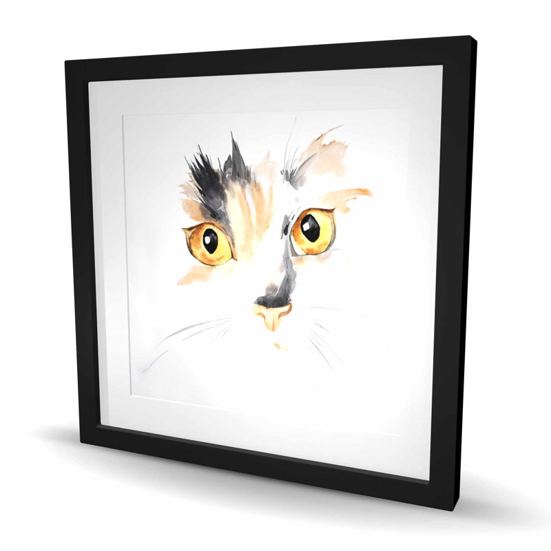 Gros plan sur un visage de chat aquarelle - reproduction encadrée mate pour la décoration