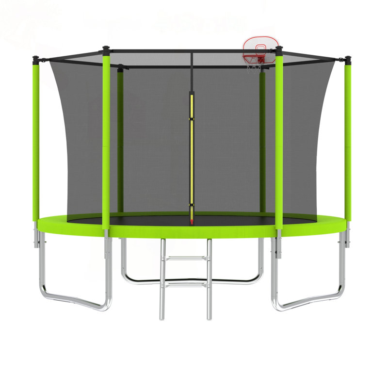 Trampoline 10 pieds pour enfants avec panier de basketball et certification ASTM, Green