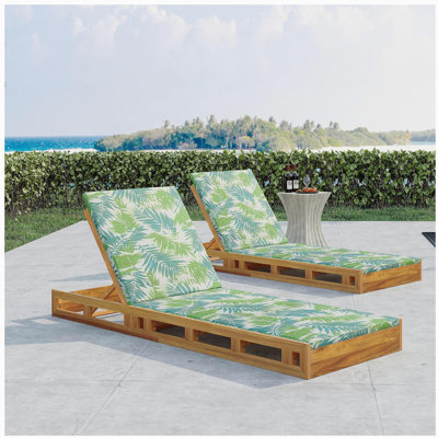 Ensemble de chaises longues en bois d'acacia avec coussins de salon résistants à l'eau (noix de coco et 2 pouces d'épaisseur) - crème assortie / gris foncé