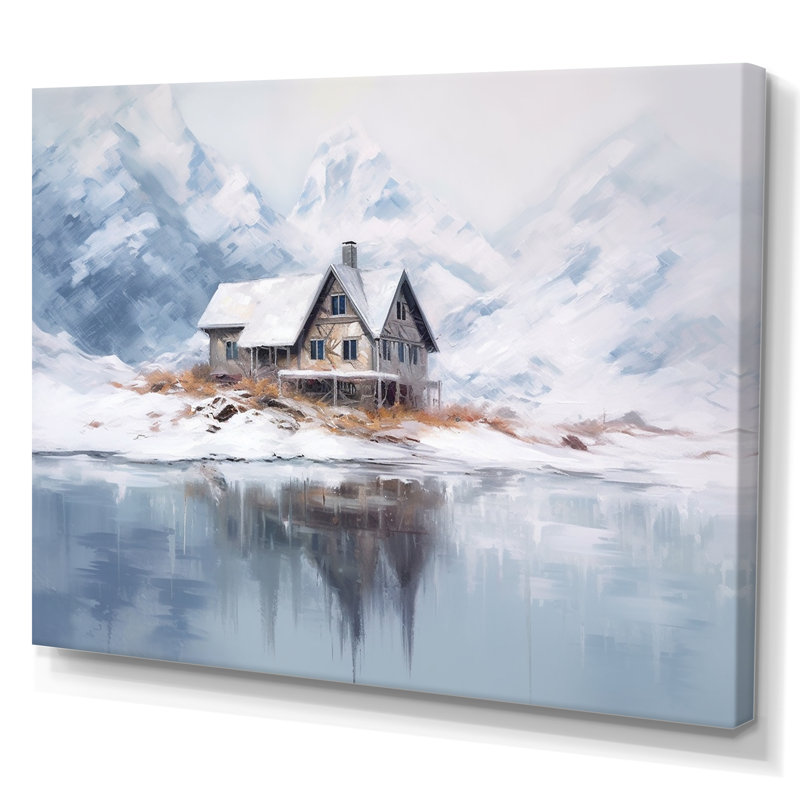 «White and beige Cozy Snow Cabin», reproduction sur toile, H 30 po x l 40 po x P 1,5 po, Toile tendue
