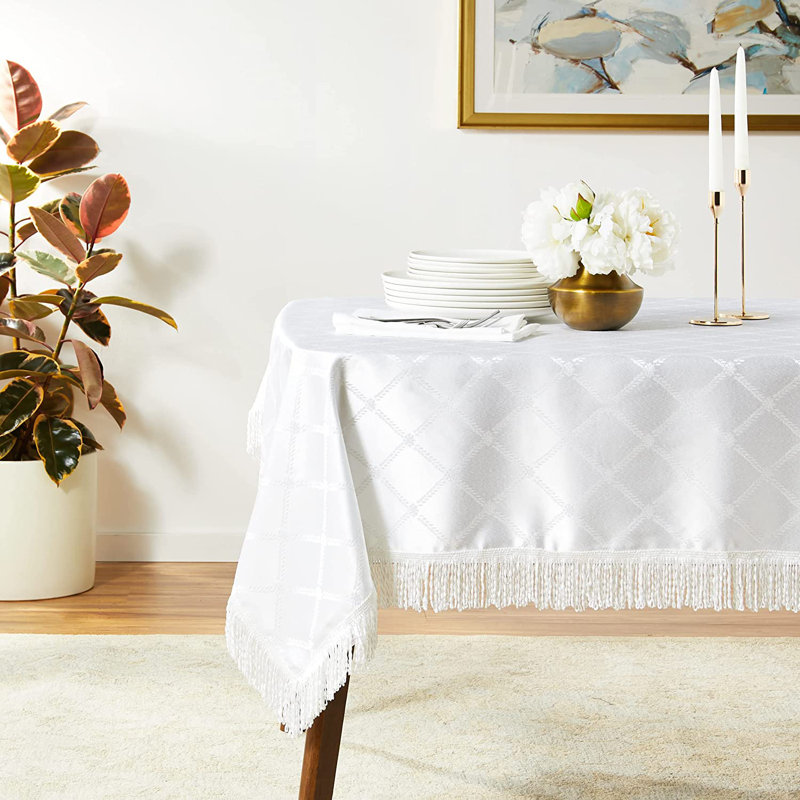 Bedford Damask Design Tablecloth, 108" W x 60" L, White