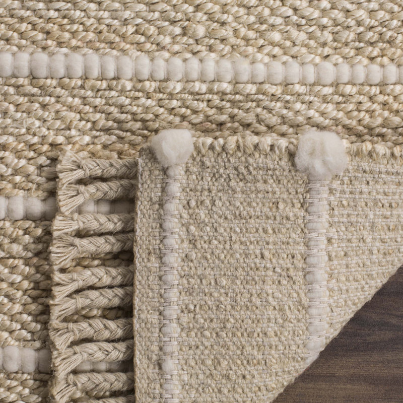 Abas Natural Fiber Hand Woven Jute/Nz Wool Geometric Rug, Rectangle 2' x 3', Beige