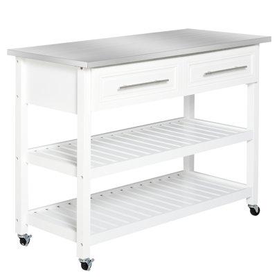 HOMCOM Kitchen Island With Stainless Steel Top